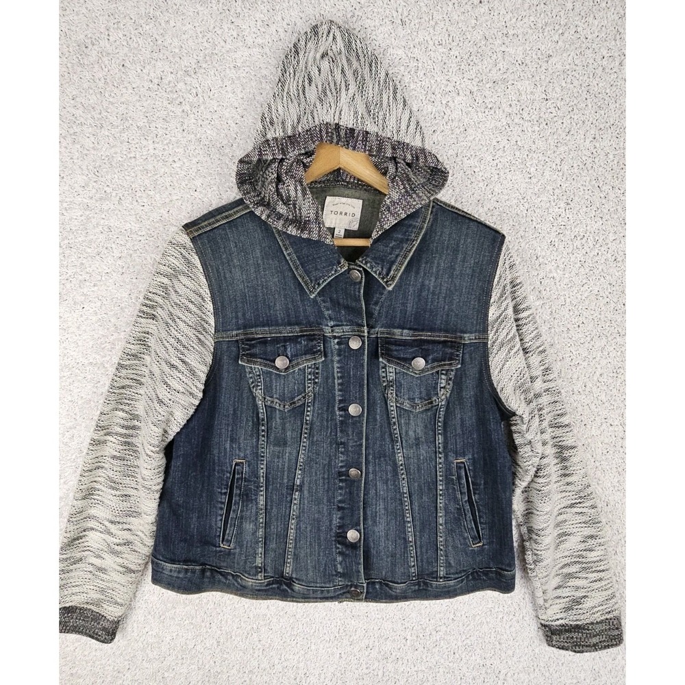 Torrid Denim Trucker Jacket Hoodie Womens 2 Knit Grunge Work Casual Camp‎ Ranch